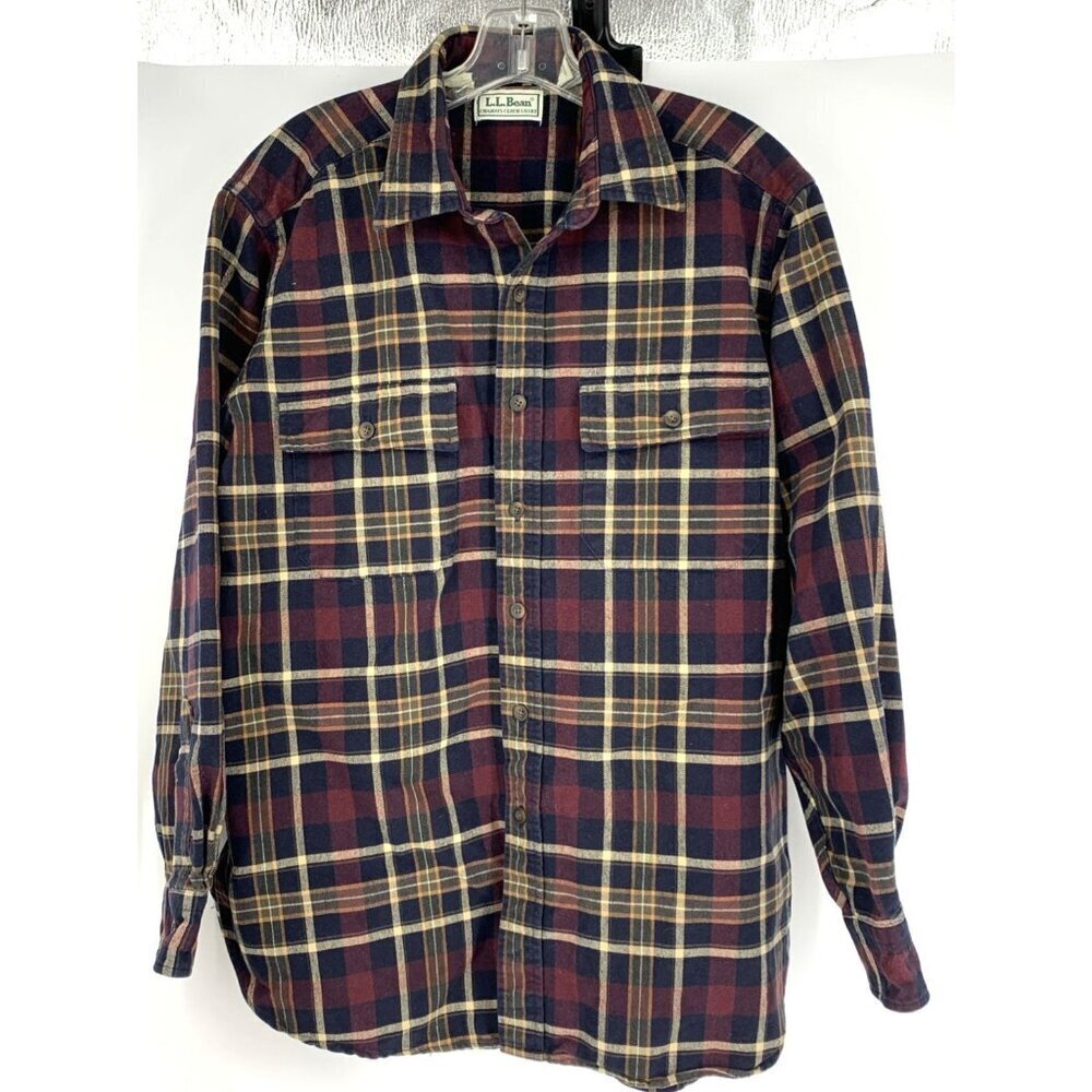 L.L.Bean Mens Shirt Sz L Plaid Button Long Sleeve Chamois Cloth Shirt Cotton Vtg